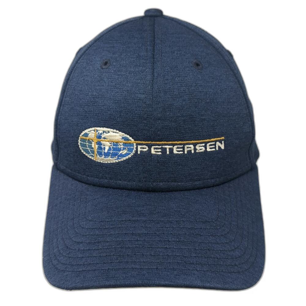 New Era Baseball Cap Blue M Petersen Globe Logo 39THIRTY Stretch Fit Hat
